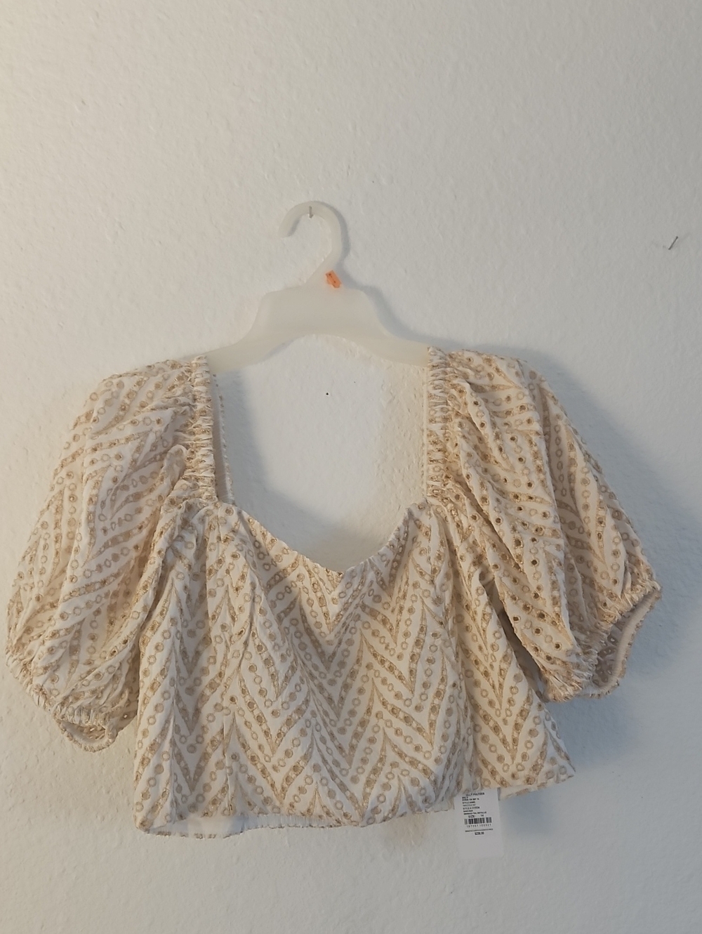 Lilly Pulitzer Cream Puff-Sleeve Sq-Neck Women's Crop Top - Cream/Gold  Sz 14